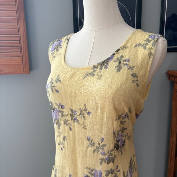 Vintage 90s Dress Barn Yellow Floral Sleeveless Midi Dress - Picture 3 of 5